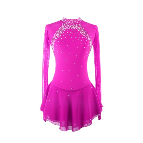DIJITOO Vestido de patinação artística, malha de strass simples, costas nuas, traje de competição, c