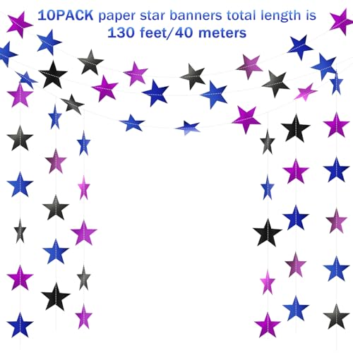 Image of Patelai Glitter Star Garland Banner 2026 Graduation Decor 130 Feet Star Hanging Banner Twinkle Backdrop for Party Birthday Classroom Wedding Supplies(Blue,Black,Purple)