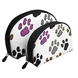 Make-up-Taschen-Set, Motiv: Frosch und Regen, 2-teilig, tragbar, Reise-Make-up, Aufbewahrungstasche für Damen und Mädchen, Aufdruck mit Hundepfotenabdrücken, Einheitsgröße, Kosmetiktasche