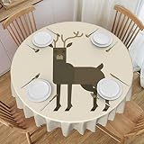 POOEDSO Reindeer Tablecloths 60in Round lace Waterproof Family Table Cover Tablecloth Kitchen Outdoo