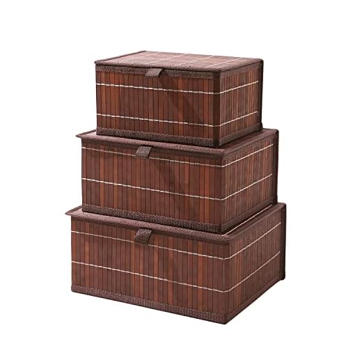HomeStorie Eco-Friendly Bamboo Rectangular Storage Boxes for Clothes (Standard, Coffee Brown) - Set of 3