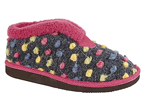 Sleepers Womens Tilly Knitted Textile Lightweight Bootee Slippers with Fleecy Thermal Lining Fuchsia 6 UK