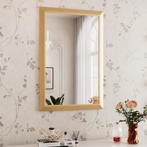 Amorho Bathroom Mirror for Wall, 24 X36 Inch Metal Framed (Gold Frame)