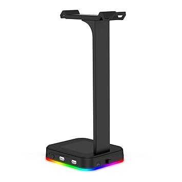 Verilux Headphone Stand with RGB Effect Type-C and 2 USB Ports Desktop Headset Stand Durable Gaming Headphones Holder for PC Gamer Headphone Accessories, Black