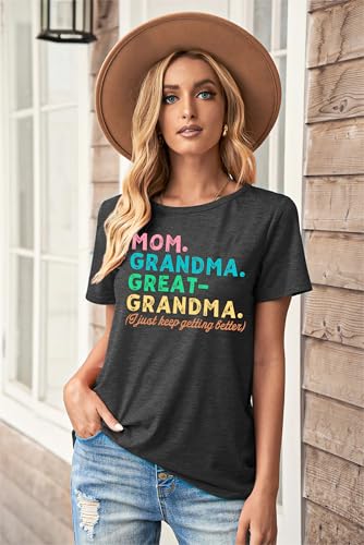 Grandma Shirts for Women Mom Grandma Great-Grandma Shirt Floral Printed T-Shirt Casual Short Sleeve Tee Shirt(DarkGrey3, Small) — view 2
