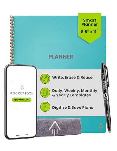 Rocketbook Panda Planer – Wiederverwendbarer Täglicher, Wöchentlicher, Monatlicher Planer mit 1 Pilot Frixion Stift und 1 Mikrofasertuch Enthalten – Hellblau Einband A4