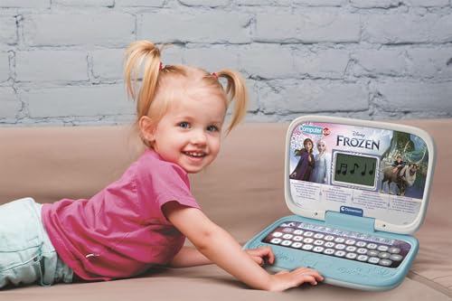 Clementoni - Computer Kid Frozen Laptop Educativo Bambini 4+ Anni, 30 Attività Interattive Per Imparare Lettere, Numeri, Logica E Musica, Tastiera Illustrata E Schermo Lcd, Lingua Italiana, 16056 - 2