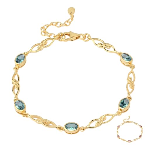 Image of Silvershake Birthstone Gemstones White Gold Plated or Yellow Gold Plated 925 Sterling Silver Scroll /Filigree Celtic Knot Weave 7.25 to 8.75 Inch with Adjustable Extension Bracelet Jewelry for Women