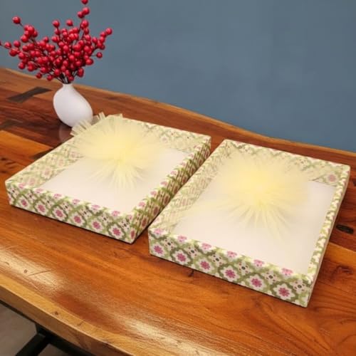 Image of SATYAM KRAFT 6 Pcs Multipurpose Decorative Folding Gift Box, Gift hampers | Paper Gift Hamper Boxes for christmas wedding Return Gifts, Sweets, DIY Craft | Rectangular Cardboard Tray with Net (Green)