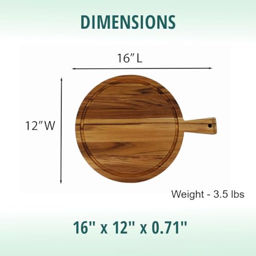 EcoDecors 16" Round Teak Cutting Board with Handle, FSC Certified Solid Wood, Edge Grain with Juice Groove, Carving Board for Meat & Kitchen Use by EcoDecors - Used condition - Image 5