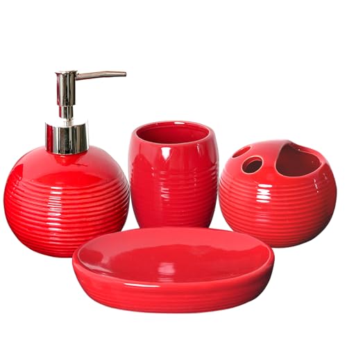 JHLAYKG Red Bathroom Accessories Set,4 Pcs Ceramic Bath Accessory Sets