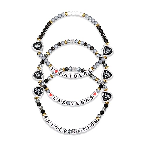 FOCO Las Vegas Raiders NFL 3 Pack Team Friendship Bracelet, Gems, One Size