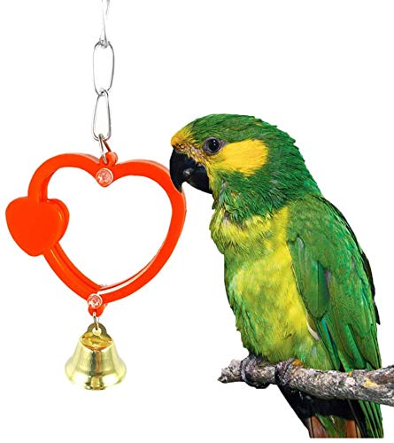 Litewoo Bird Mirror with Bell for Cage, Hanging Swing Toy for Parrot (C)