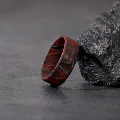 Full Carbon Fiber Matte Ring for Men,Handmade Ring Band Durable, 8mm Black with Red Men's rings Comfort Fit Size 8.5-113