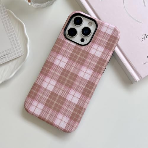 ZUDIISO Pink Plaid Checkered Case for iPhone 14 Pro, Aesthetic Preppy Retro Gingham Pattern Protective Shockproof Slim Hard Shell Cover for Women Girls (Pink & Brown, for iPhone 14 Pro) by ZUDIISO - Used condition - Image 8