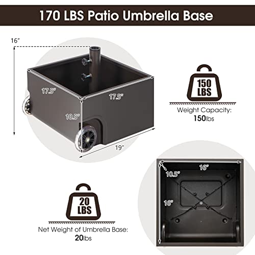 Giantex 170Lbs Filled Umbrella Base With Wheels, Heavy Duty Umbrella Stand With Fillable Planter, Drainage Holes, Fit For 1.5'' &1.9'' Pole, Rolling Market Umbrella Holder For Patio Garden Deck Pool #TOP5
