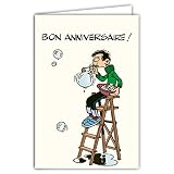 Carte Joyeux Anniversaire Gaston Lagaffe Vintage Origine Bulles de savon BD Bande Dessinée Humoristique Humour Belge Personnage Gag Gaffes Franquin - Avec Enveloppe Illustrée 17,5x12cm - GLCT-0187
