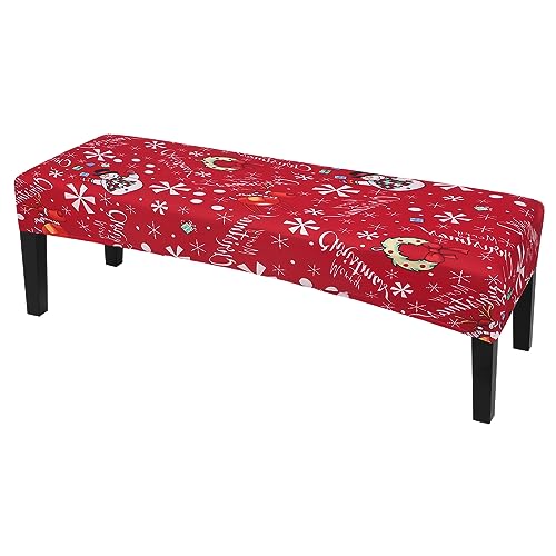 Image of SearchI Christmas Dining Bench Cover, Stretch Washable Long Bench Seat Covers, Rectangle Dining Table Bench Slipover for Dining Room, Living Room, Kitchen(Snowman)