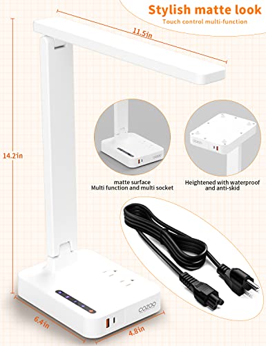 Cozoo Led Desk Lamp With 2 Usb Charging Ports And 2 Ac Outlets,3 Color Temperatures & 3 Brightness Levels, Touch/Memory/Timer Function,10W Eye Protection Foldable Reading Light,Lamp Supply For Student #TOP5