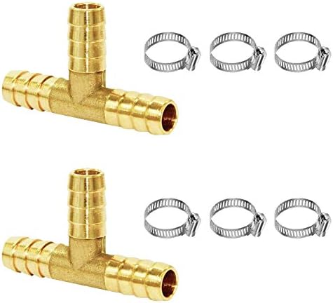 Joywayus 2Pcs 1/4" Brass Tee Hose Barb Fitting,3 Way Union Splitter