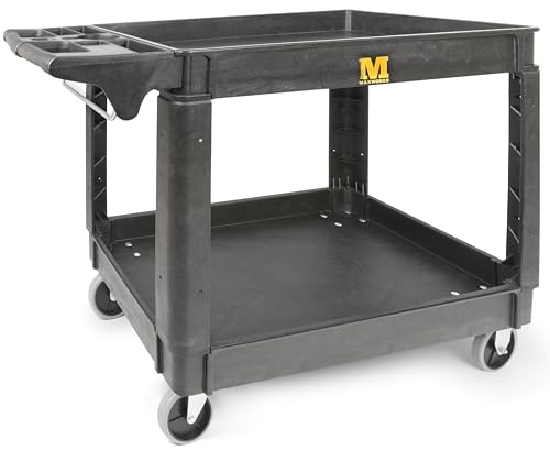 MaxWorks Heavy Duty 2‑Shelf Service Cart 500 lb Capacity Polypropylene Utility Cart with 5" Non‑Marring Casters Deep Trays and Built‑In Tool Storage for Garage Warehouse Workshop (80855) by MaxWorks - Image 8