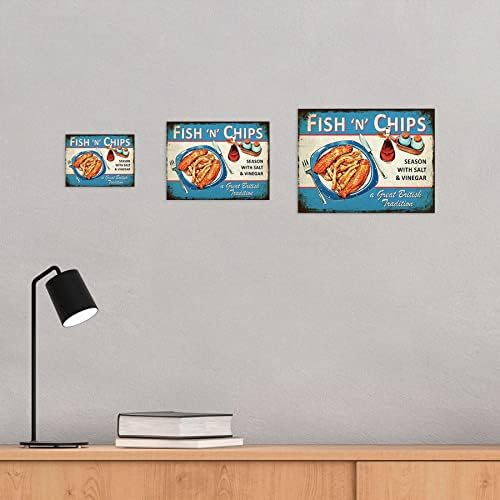 Bang Tidy Clothing Metal Wall Art Quote Tin Plaque Signs - Vintage Style Home Lounge Dining Room Kitchen Bar Sign Gifts - Fish N Chips - 200mm x 150mm