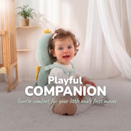 Image of Baby Head Protection Backpack - Soft Lightweight Fall Cushion for Toddlers During Crawling & Walking, Helps Ease Impact from Backward Tumbles(Dark Green Dinosaur)