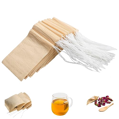 Eketirry 200pcs Disposable Tea Bags for Loose Tea, Empty Tea Bag with Wood Pulp Material, Unbleached Tea Filter Bag with Drawstring (Initial,2.36 x3.15 inch)