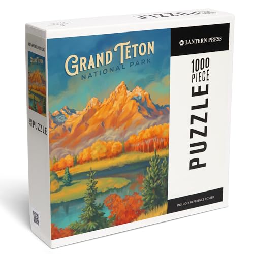 "Lantern Press Grand Teton National Park, Wyoming, Oil Painting, 1000 Piece Jigsaw Puzzle for Adults, Made in USA with Reference Poster" by Lantern Press - Used condition - US$19.19