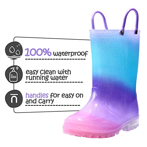 K KomForme Toddler Light Up Rain Boots for Girls Boys Waterproof Rain Boots with Handles Outdoors