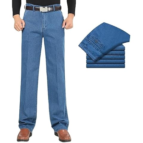 INGKE Men's high Waist Straight fit Jeans, JettJeans - Men's High Waist Straight Fit Stretch Denim (US, Numeric, 36, Regular, Regular, Light Blue) Cover