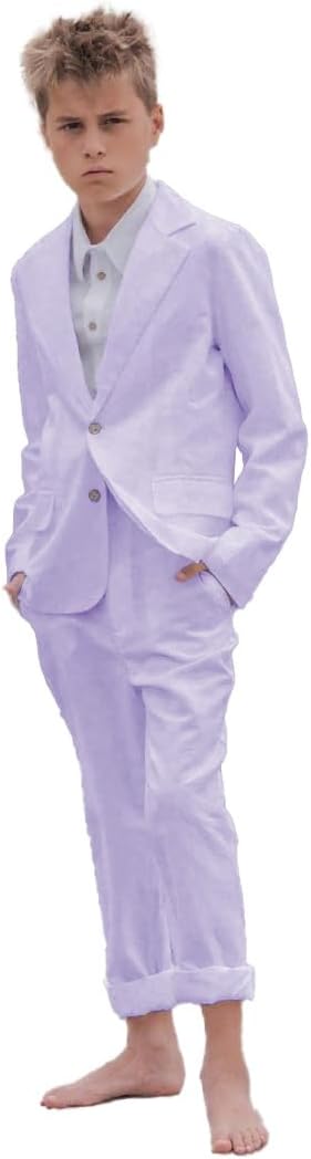 Boys 2 Piece Jacket Pants Linen Suit Toddler Tuxedo Suit Set for Teen Boys Kids Wedding Beach Summer