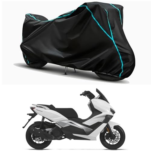 Image of Waterproof Bike Body Cover Compatible for | Keeway Vieste 300 Matte BS6 | Taffeta Fabric, Sky Piping Design, Bottom Elastic Fit | Dustproof, Sun UV & Rain Protection for All Weather.