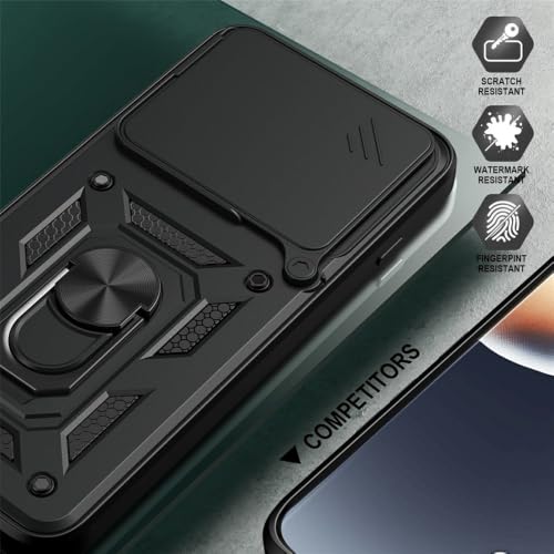 Image of Casodon Shockproof Back Case Cover for Moto Edge 70 Pro 5G, Shockproof Moto Edge 70 Pro Back Cover, Ring Case with Kickstand and Camera Protection Shutter - Black