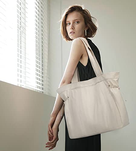 Fodoko Side-Cinch Large Tote Bag For Women, Lightweight Shoulder Bag Handbags For Travel, Work, Shopping, Gym Ivory #TOP1