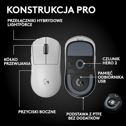 Logitech G PRO X SUPERLIGHT 2 SE Bezprzewodowa mysz do gier, 60g, 5 programowalnymi przyciskami, czujnikiem 44 tys. DPI, 888+ IPS, częstotliwością raportowania 1 kHz, ładowanie USB-C, PC/Mac- Biały