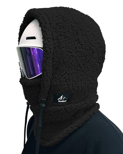 Senllen Fuzzy Fleece Ski Mask & Neck Warmer Black