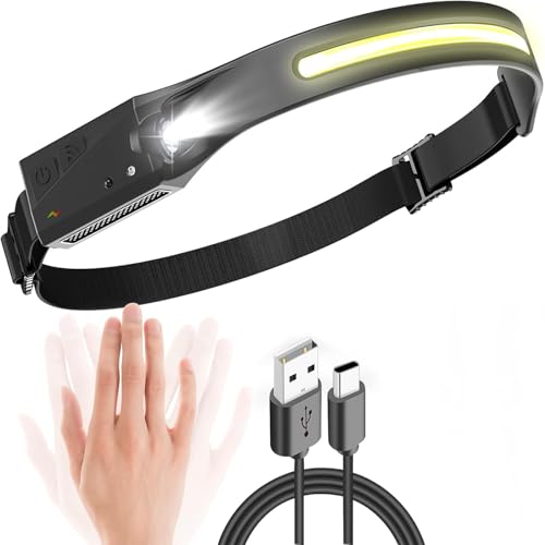 HItianya 230 led Headlamp, Lampe Frontale LED Rechargeable 230°, Lampe Frontale Puissante avec 6 Modes d'Éclairage, pour Sport/l'Exploration/Travail/Camping/Réparation/Cyclisme (1 pièces)