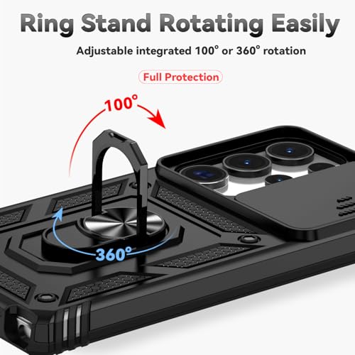 for Samsung Galaxy S25 Ultra Case with Slide Camera Cover HD Screen Protector [Military Grade Drop Tested] Magnetic Ring Holder Kickstand Protective Phone Case for Samsung Galaxy S25 Ultra 2025, Black by PUSHIMEI - Image 5