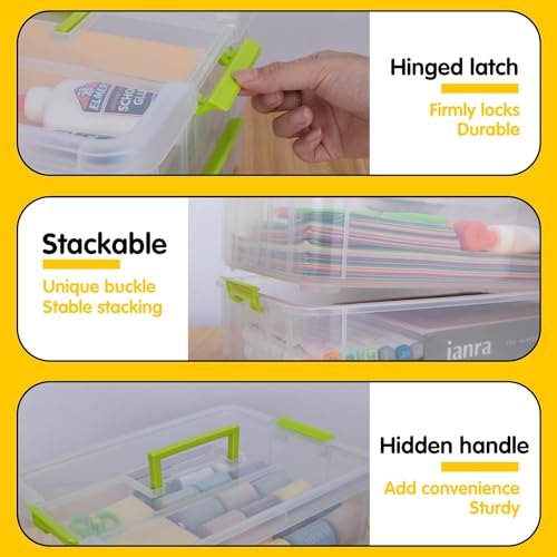 Image of plastic boxes for Storage transparent boxes for storage, Portable & Stackable Space Saving Organiser with Lid for Medicine, Jewelry, Arts & Crafts, Buttons, Beads (Blue, 2 TIER WITH 1 TRAY)