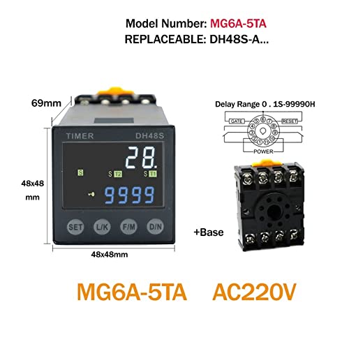 Relais de retard programmable DH48S temporisé 220V AC0.01S-99990h avec socle - 2