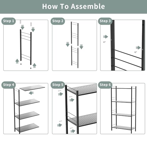 JAQ Storage Shelves with Adjustable Height, 4-tier Metal Storage Shelving Rack Organizer for Pantry Kitchen Warehouse Basement 45\" H X 2.3\" W X 9.8\" D,Up to 800LBS (4-tier, Black)