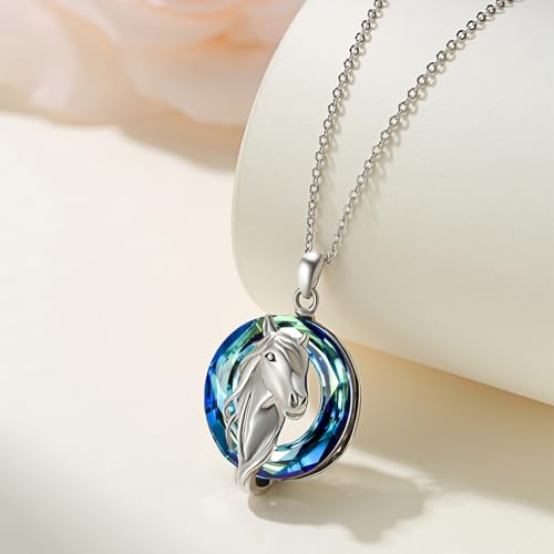 Collier cheval en argent 925, pendentif lune celtique finement ciselé