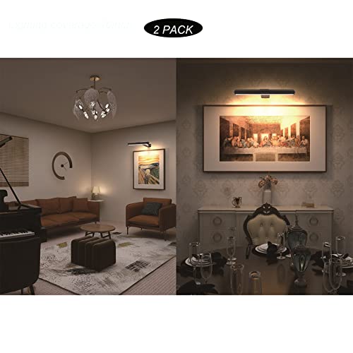 2Pack Picture Lights Rechargeable With Remote,Battery Painting Light For Artwork Display Full Metal 3 Cct, Brightness Dimmable & Timer, Black Picture Light For Wall Paintings Frame Dartboard Indoor #TOP5