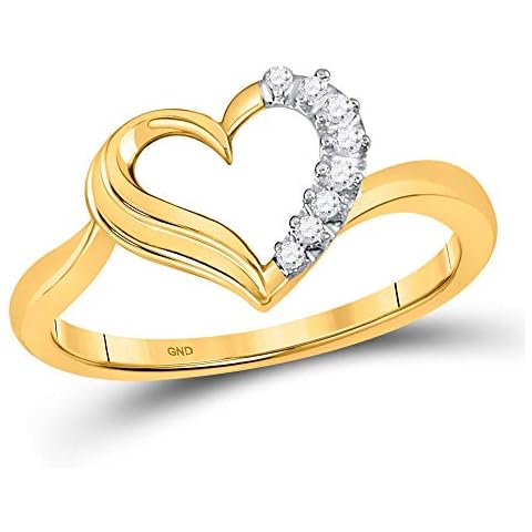FB JEWELS 10kt Yellow Gold Womens Round Diamond Heart Ring 1/20 Cttw Size 7 Cover