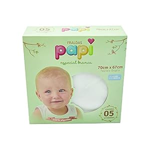 Fralda Papi especial Com Bainha Branca para Bebê 70cm X 67cm Contém 05 Un