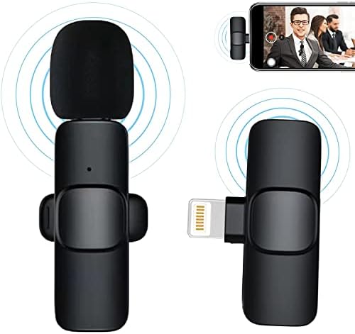 Wireless Lavalier Microphone for iPhone 7 8 X XR XS 11 12 13 Max Pro SE - 2.4GHz Lapel Mic for Recording YouTube Facebook Live Stream Tiktok Vlog Interview Noise Reduction Auto-Sync