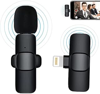 Wireless Lavalier Microphone for iPhone 7 8 X XR XS 11 12 13 Max Pro SE - 2.4GHz Lapel Mic for Recording YouTube Facebook Live Stream Tiktok Vlog Interview Noise Reduction Auto-Sync
