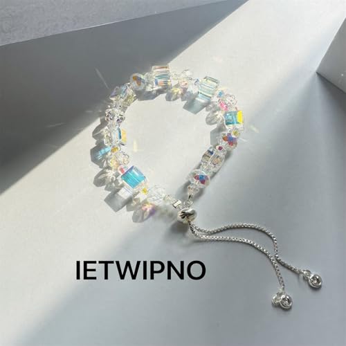 New Designed Iridescent Crystal Beaded Bracelet with Dangling Charms And Women's Gifts.The Sugar Austrian Crstal Bracelet is a Delicate Gorgeous Bracelet for Lady With Adjustable Elasticity (8mm Square White AB)3