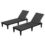 Homall Outdoor Lounge Chairs Set of 2, Quick Assembly & Waterproof Patio Chaise Lounge with Adjustable Backrest for Poolside, Beach, Garden (Black)